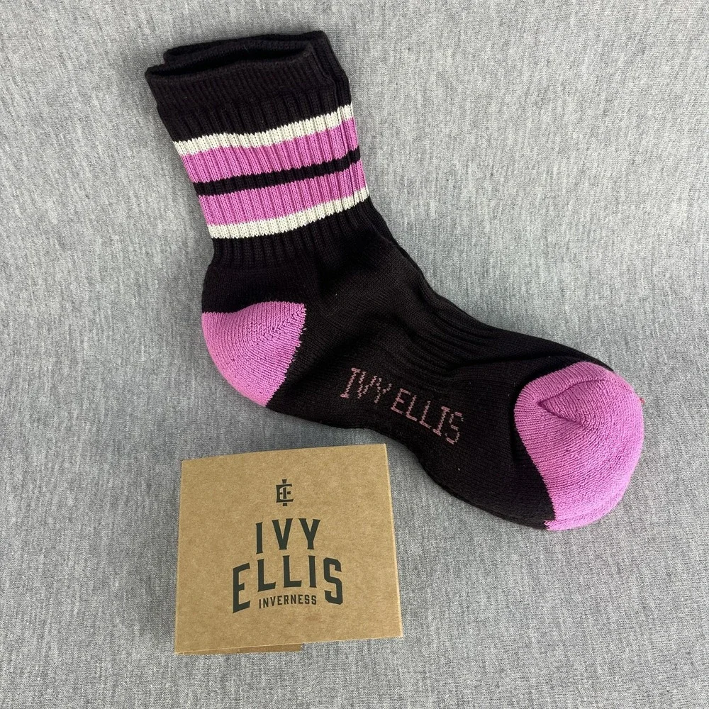 Ivy Ellis Inverness Quarter Socks Women Size UK3-8 Queenie Black Pink Stripe NEW